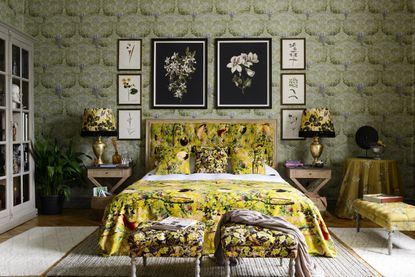 bold botanical bedroom wallpaper tree print Mindthegap