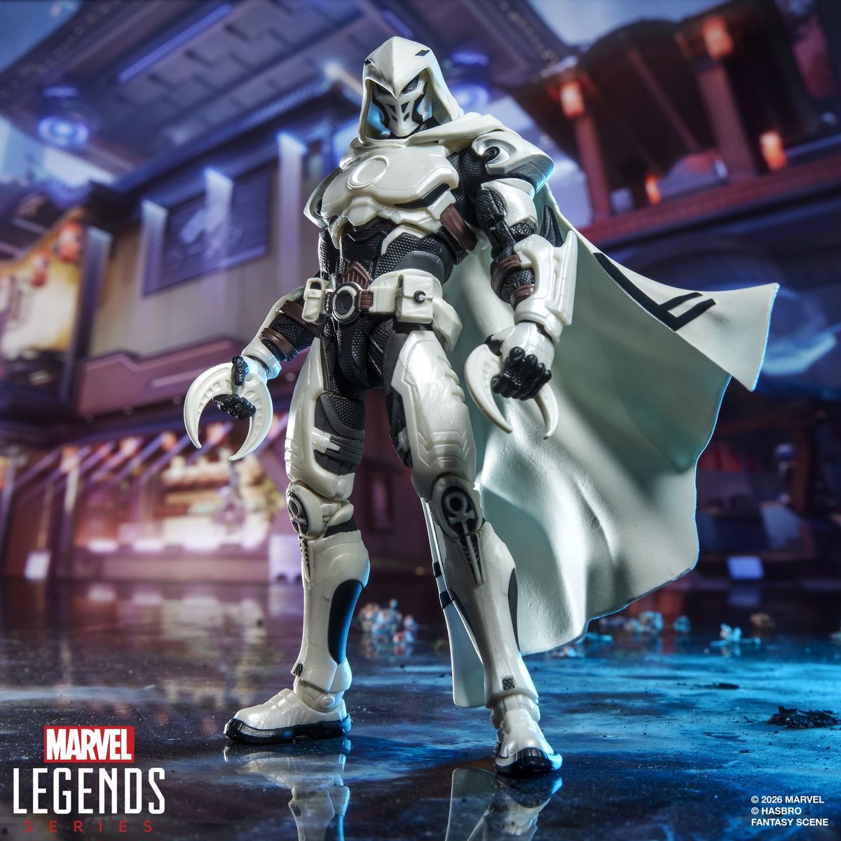 Marvel Rivals Moon Knight action figure posed against a colorful background