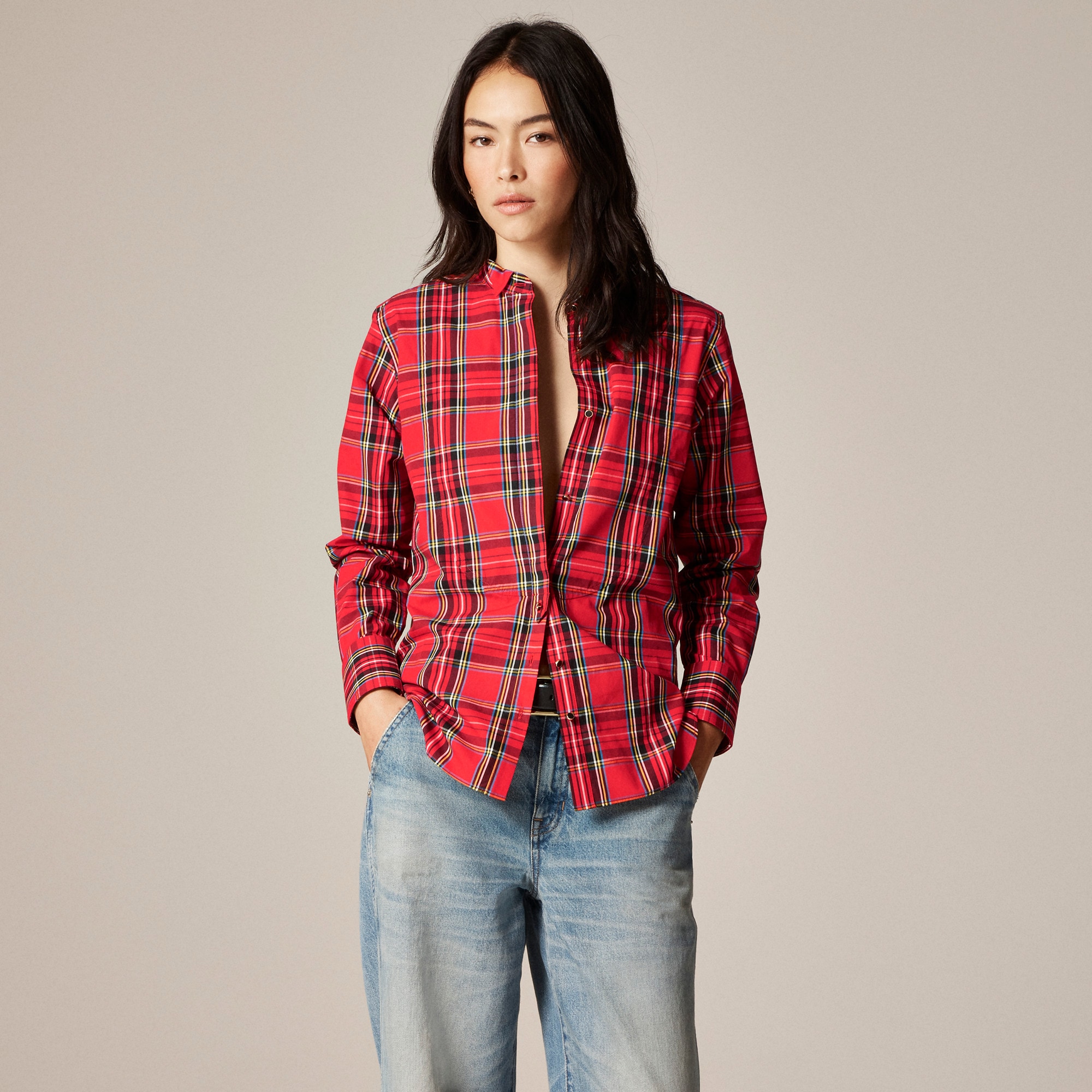 Jules Tuxedo Shirt in Tartan Cotton Poplin