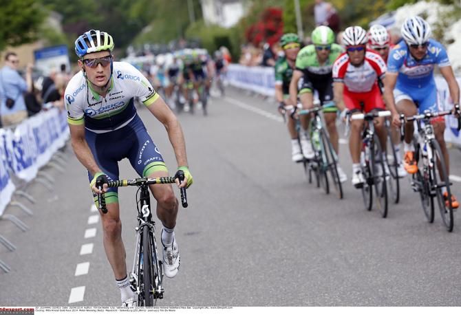 Pieter Weening (Orica-GreenEdge) pushes the pace at the Amstel Gold Race