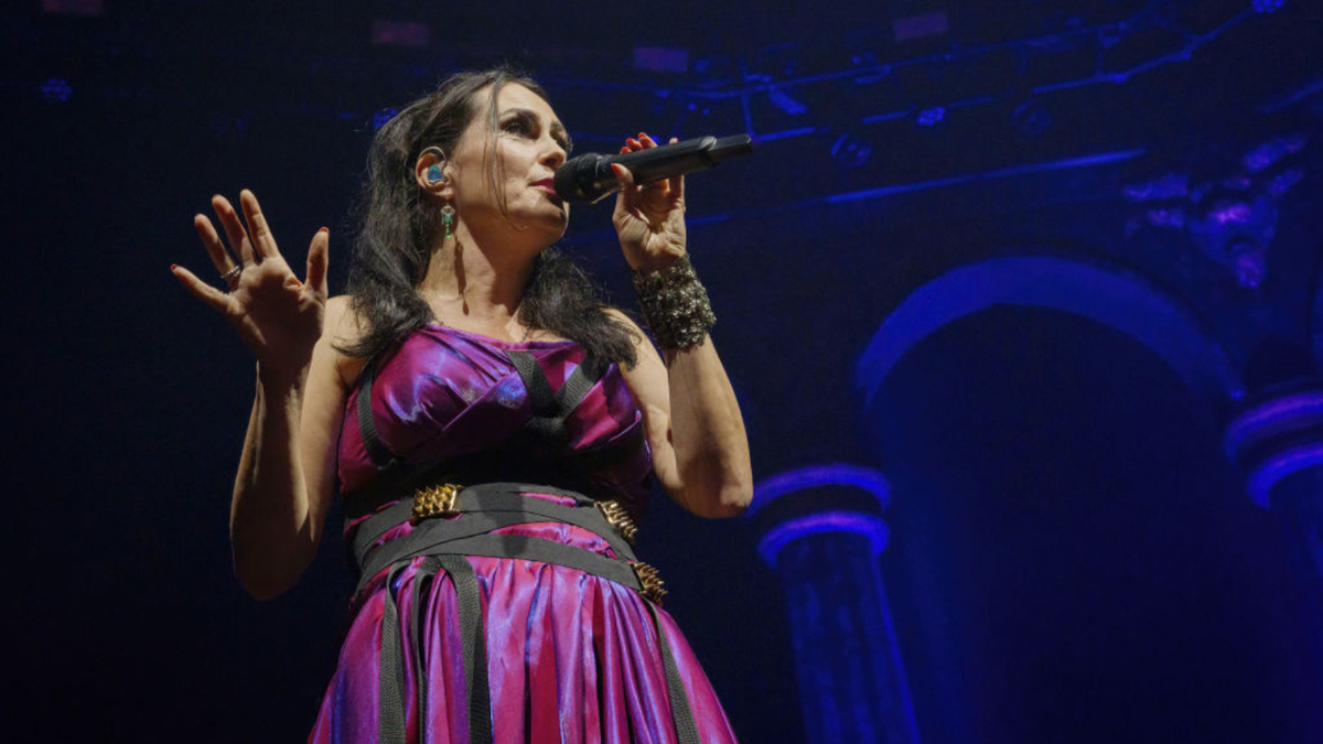 Singer Sharon den Adel of the Dutch band Within Temptation performs live on stage during a concert at the Velodrom on October 14, 2024 in Berlin, Germany. 