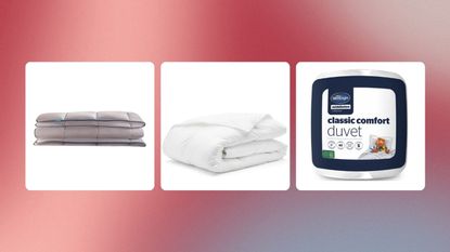 A composite image of three of the best duvets on sale 