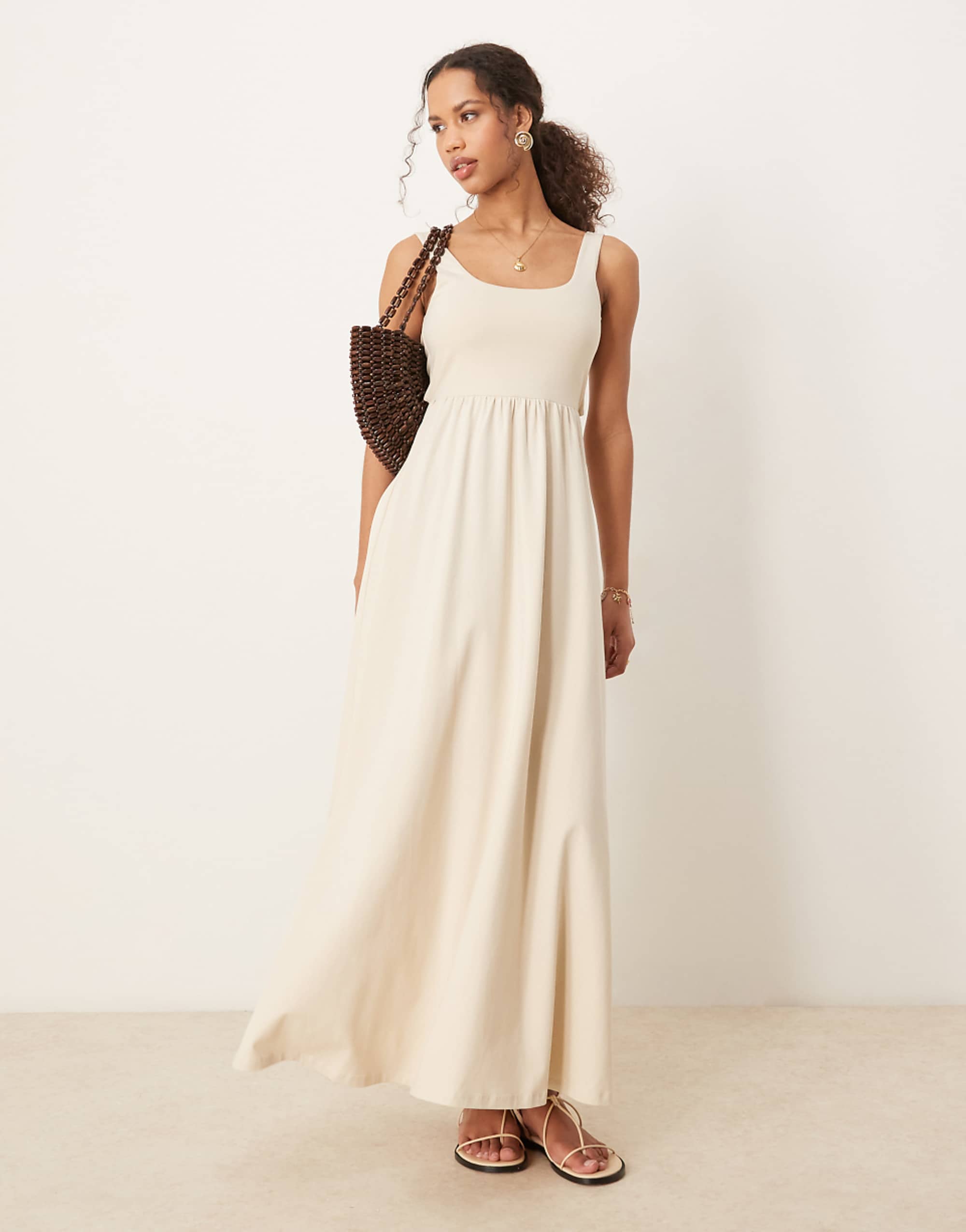 Asos Design Square Neck Micro Bust Maxi Dress in Neutral