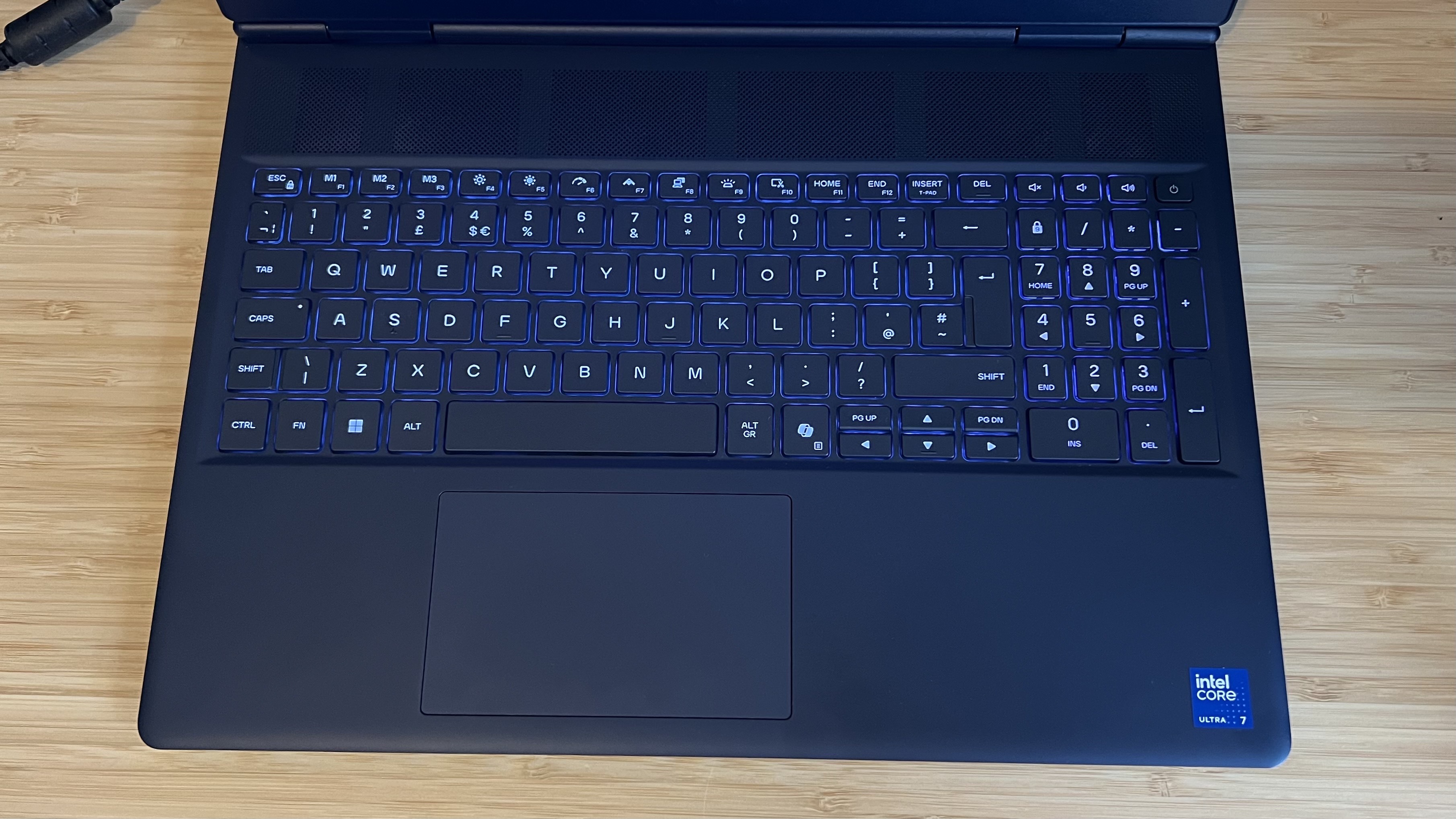 Top down view of keyboard and trackpad on Alienware 16X Aurora gaming laptop