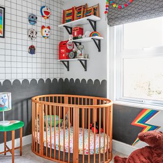 Childrens room with toys on display and stored on shelves and boxes