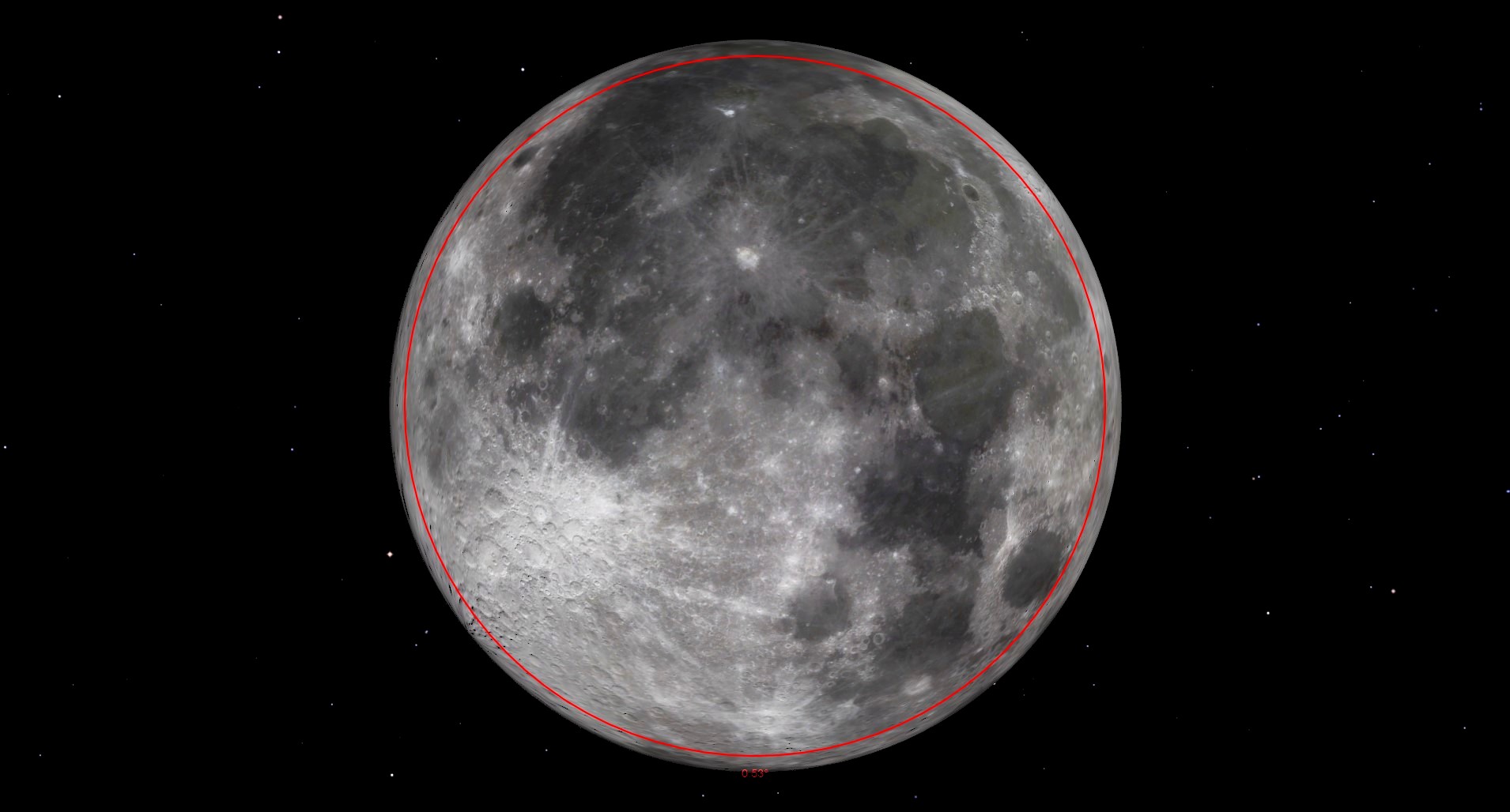 A close up of the moon in space with red circling around its edges.