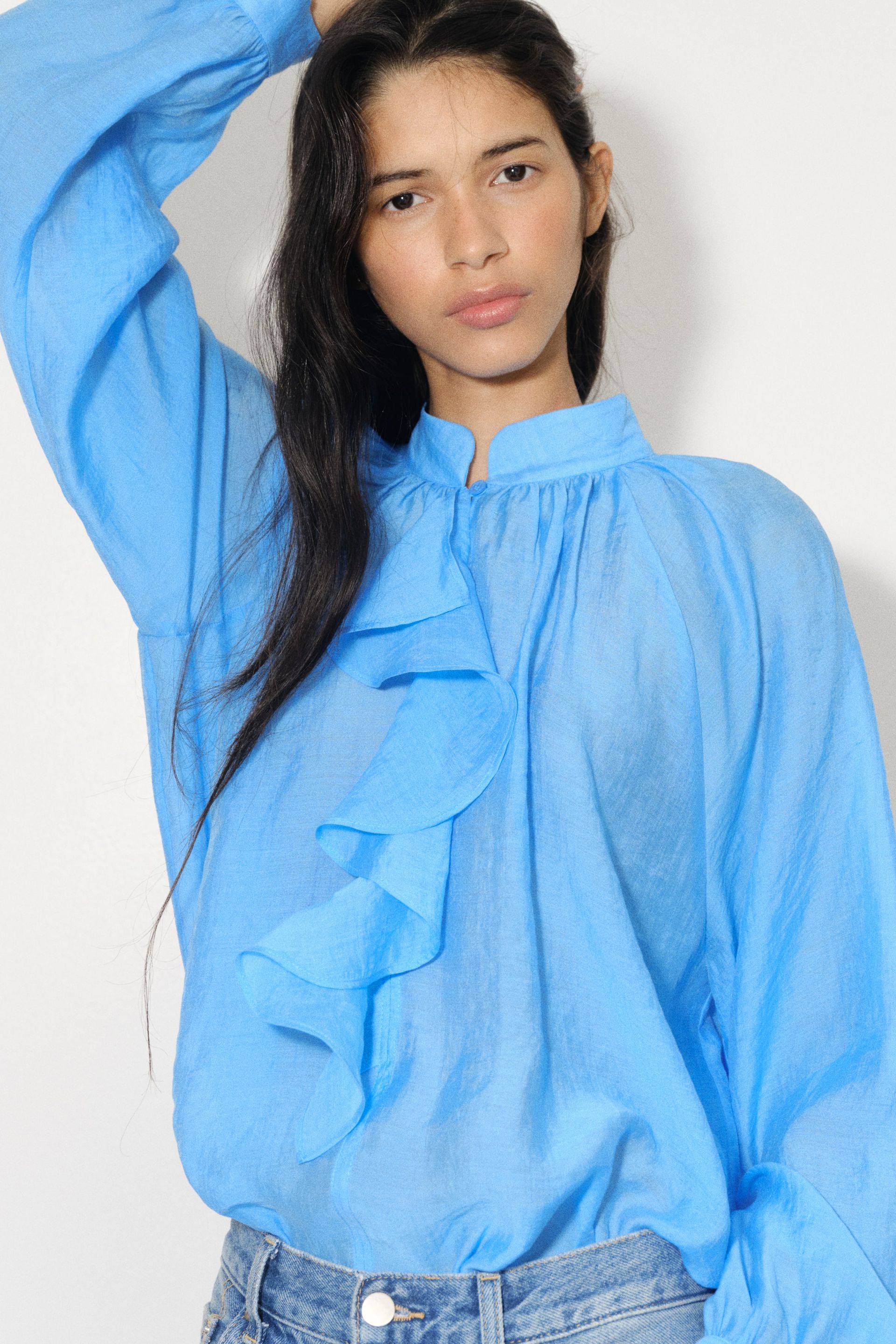 Flounced Lyocell-Blend Blouse