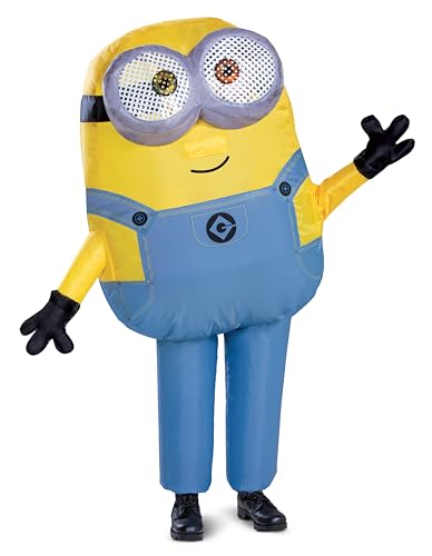 Disguise Bob Inflatable Minion Costume for Kids, Official Minions Halloween Costume, Blow Up Jumpsuit With Fan, Child Size (up to 7-8)