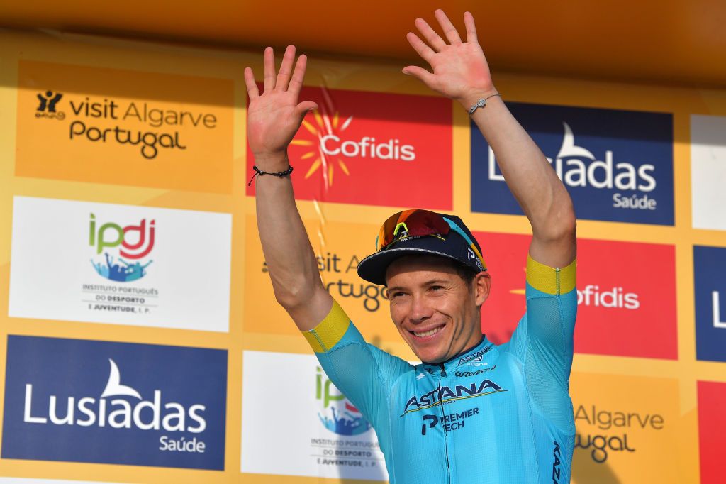 Astana’s Miguel Angel López celebrates his victory on stage 4 of the 2020 Volta ao Algarve