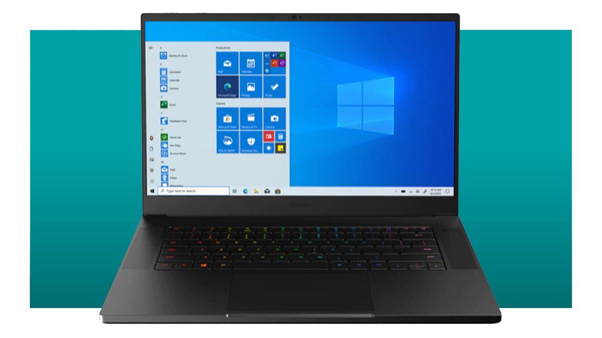 The Razer Blade 15 front on on a blue gradient background with a white border