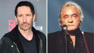 Trent Reznor in 2023 and Johny Cash in 1999