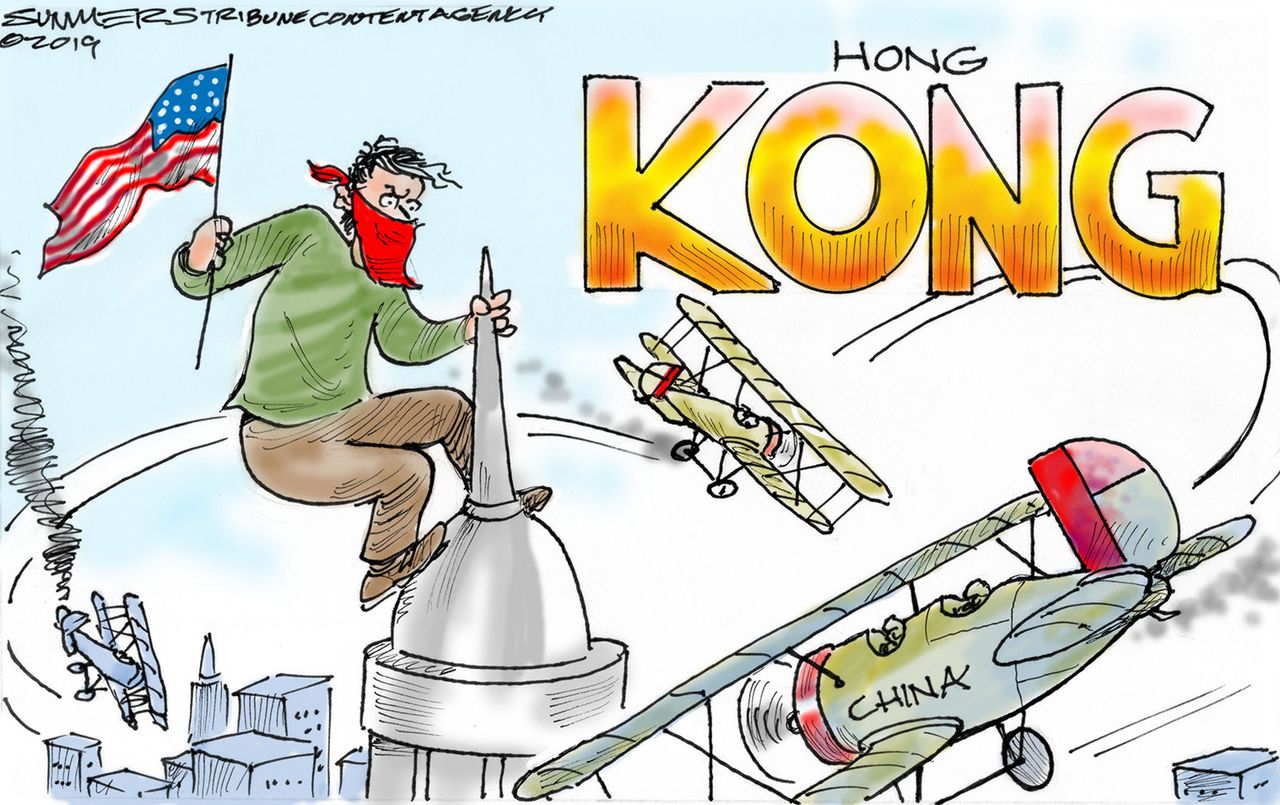 Political Cartoon World Hong Kong Protests King Kong US Flag