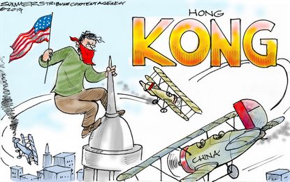 Political Cartoon World Hong Kong Protests King Kong US Flag