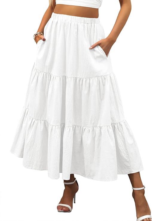 ANRABESS, Boho Flowy Swing Tiered A-Line Maxi Skirt 