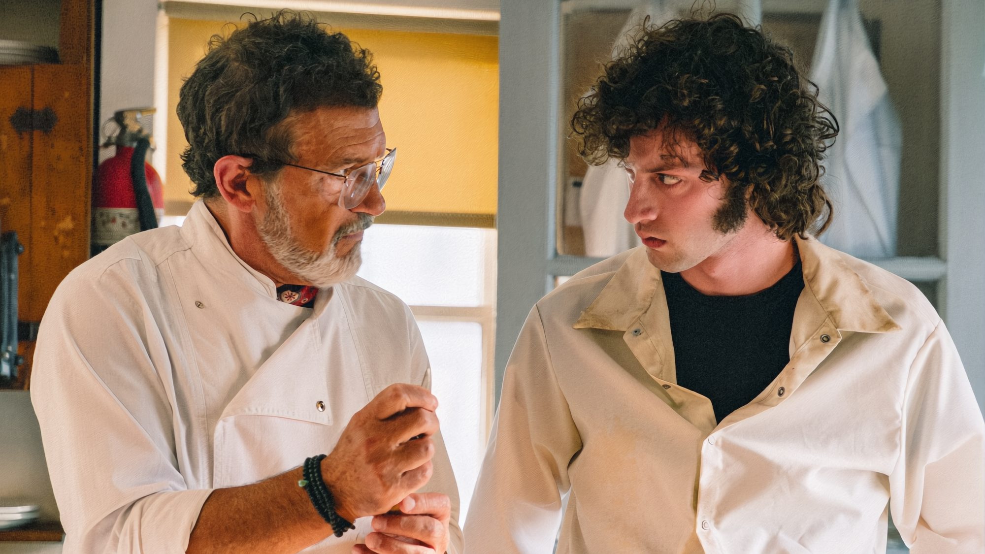 Antonio Banderas and Dominic Sessa in Tony movie (2026)