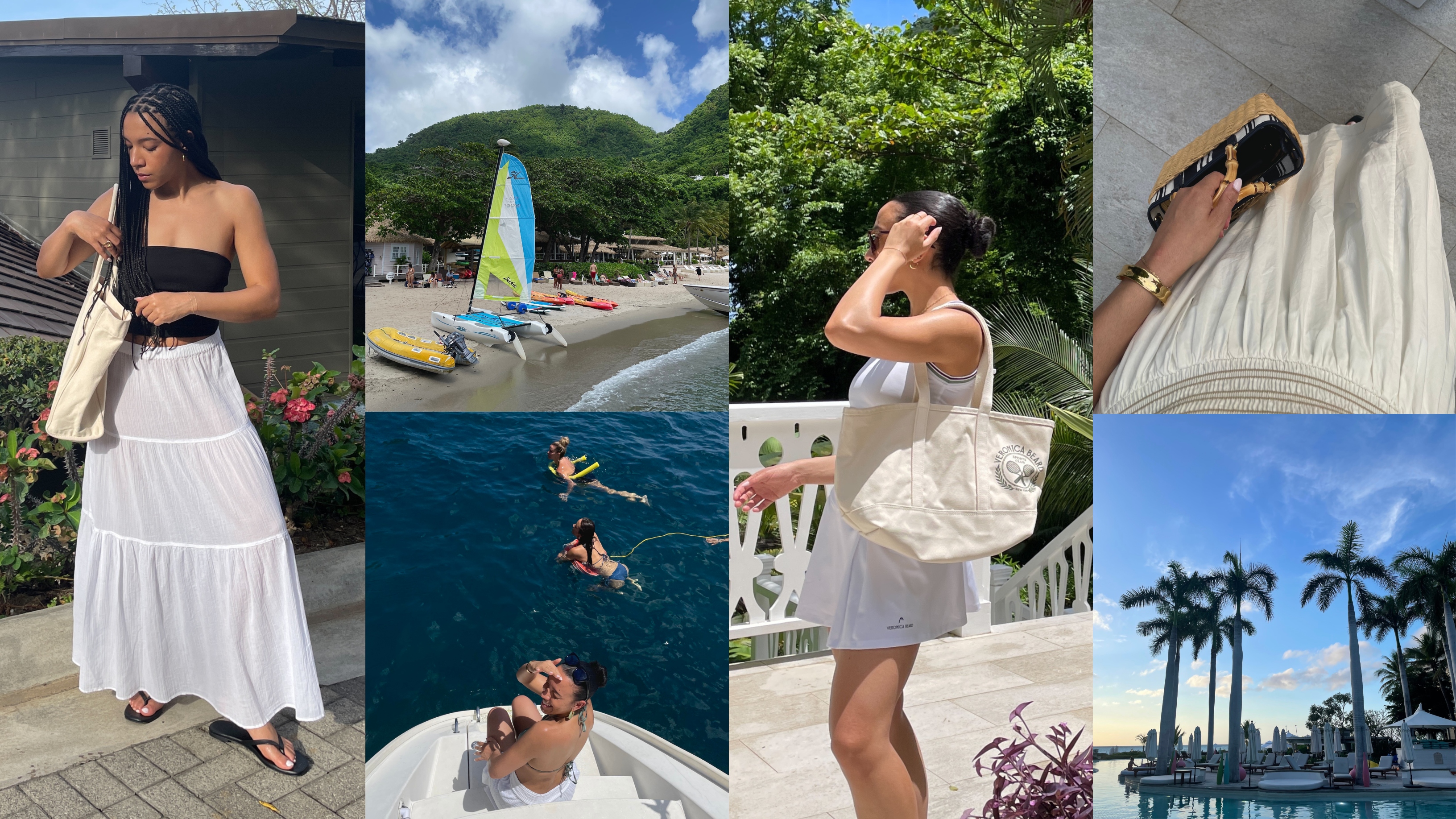 collage of Lauren K. Tappan wearing vacation outfits 