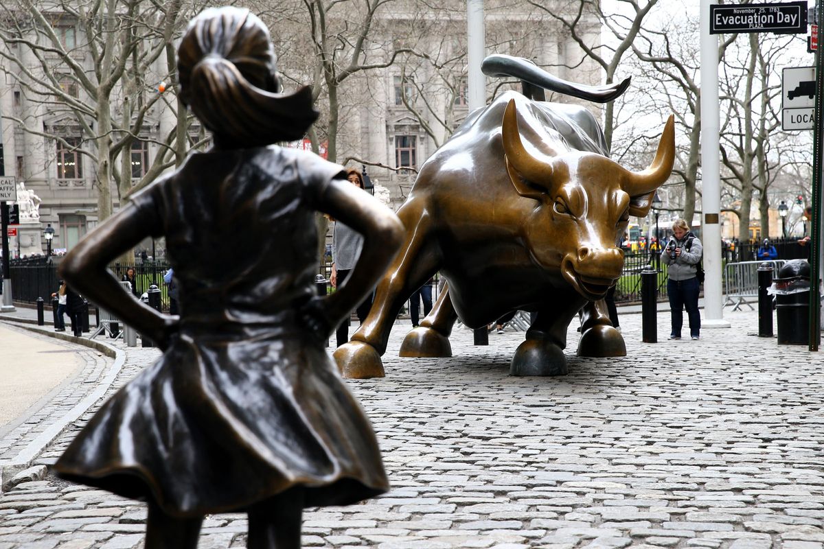 The &quot;Fearless Girl&quot; statue was installed in front of the bronze &quot;Charging Bull&quot; in New York City for International Women&#039;s Day in March 2017, to draw attention to the gender pay gap and lack of gender diversity on corporate boards in the financial sector. 