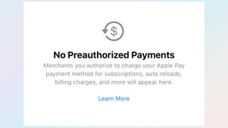 Apple Wallet preauthorized payments screen