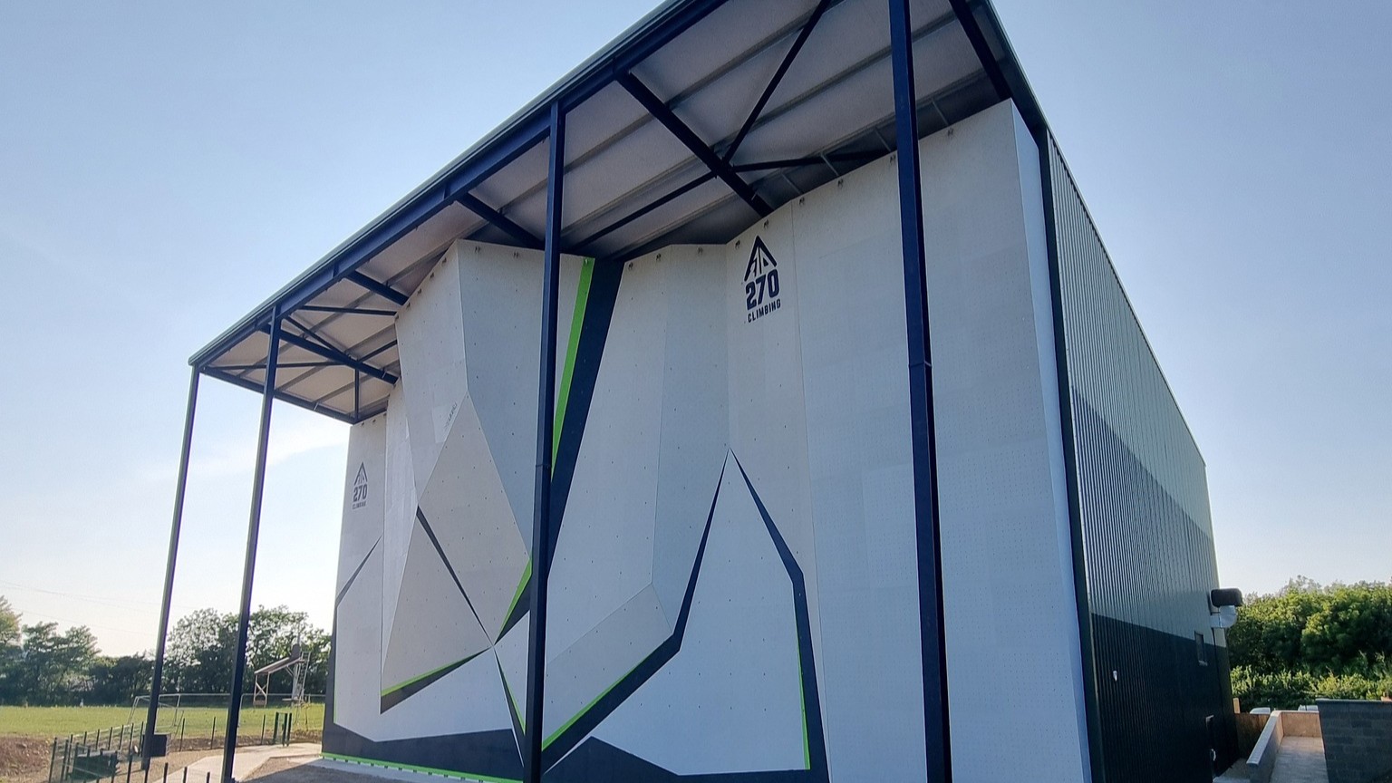 A photo showing the UK's tallest outdoor climbing wall at 270 Climbing Park