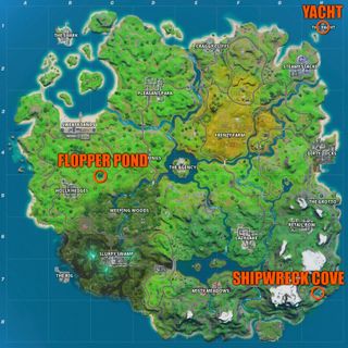 Fortnite Shipwreck Cove, Yacht, and Flopper Pond locations map