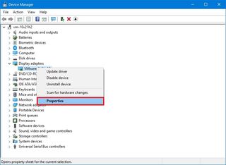 Device Manager device properties option