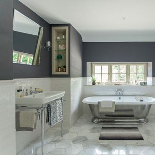 bathroom with tay roll top bath imperial etoile basin and vergennes basin stand and misty fjord floor tiles