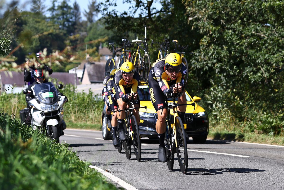 Picture by SWpix.com - 07/09/2021 - Cycling - AJ Bell Tour of Britain Stage 3 - Carmarthenshire Team Time Trial - Llandeilo to National Botanic Garden of Wales, Wales - Team Jumbo Visma on the team time trial.