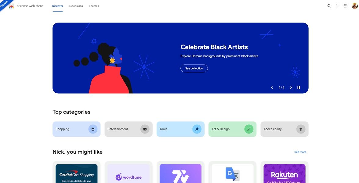 Google Chrome's Web Store redesign preview.