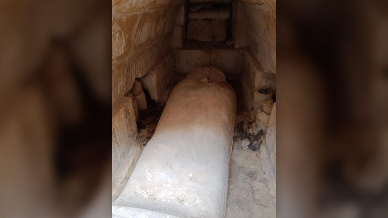 The man's burial had a sarcophagus with a man-shaped lid.