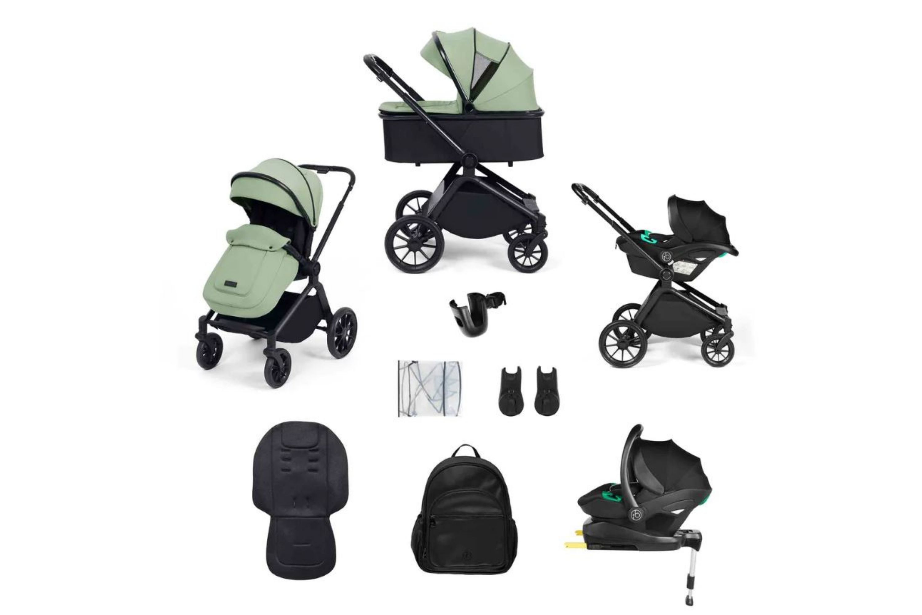 The Ickle Bubba Altima travel system. pictured with all the component parts included in the bundle