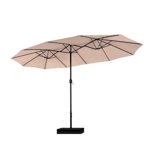 Phi Villa 2.7x4.5m Garden Parasol Umbrella for Sun Protection With Base Included and Crank Patio Outdoor Waterproof Umbrella,beige
