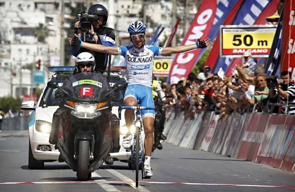 Andrea Di Corrado (Colnago-CSF Inox) celebrates his solo victory.