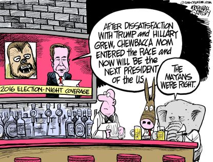 Political Cartoon U.S. Hillary Clinton Donald Trump 2016 Election