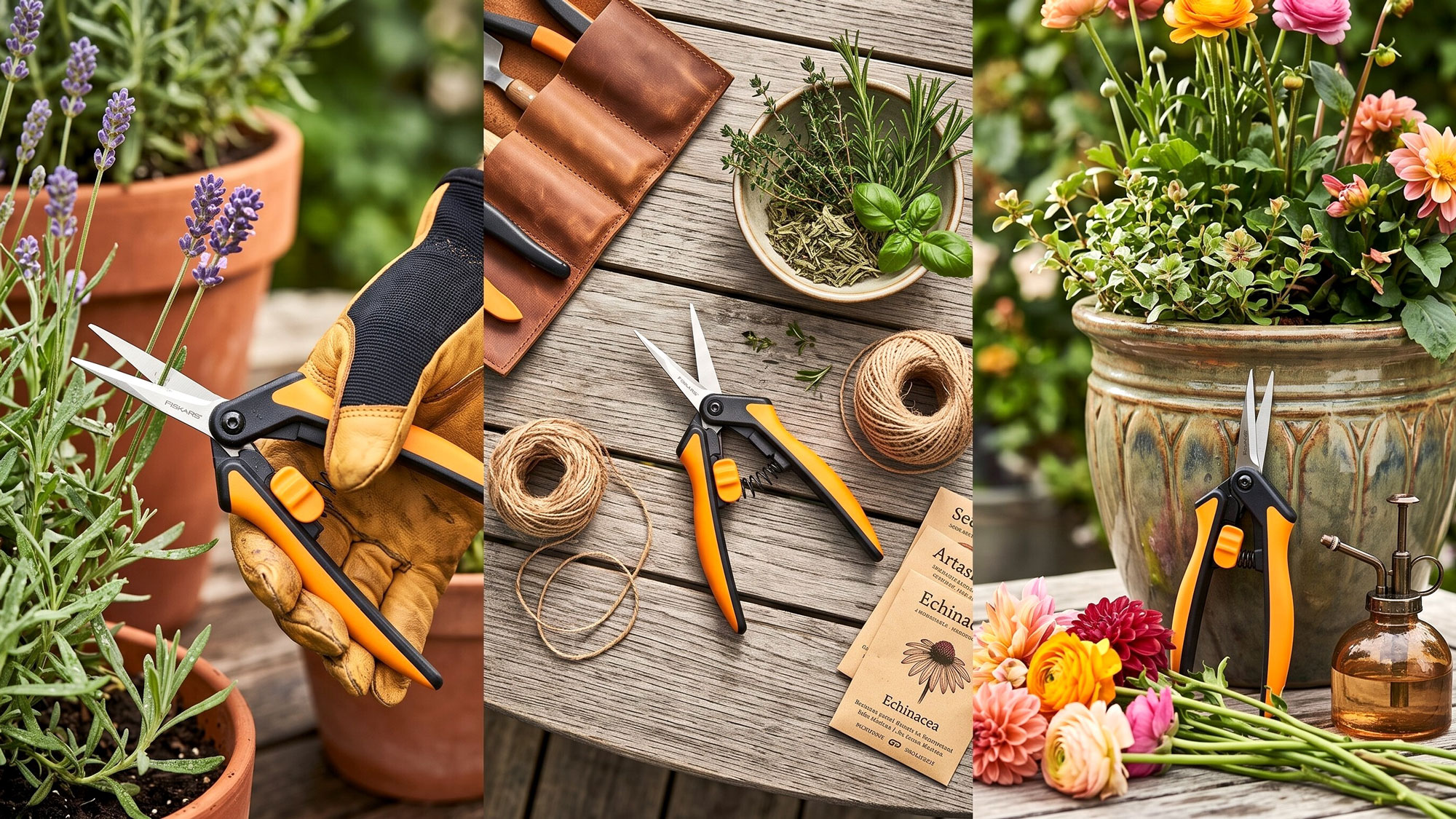 AI generated image of Fiskars Micro-Tip SP13 snips in varied style compositions both in use and on table