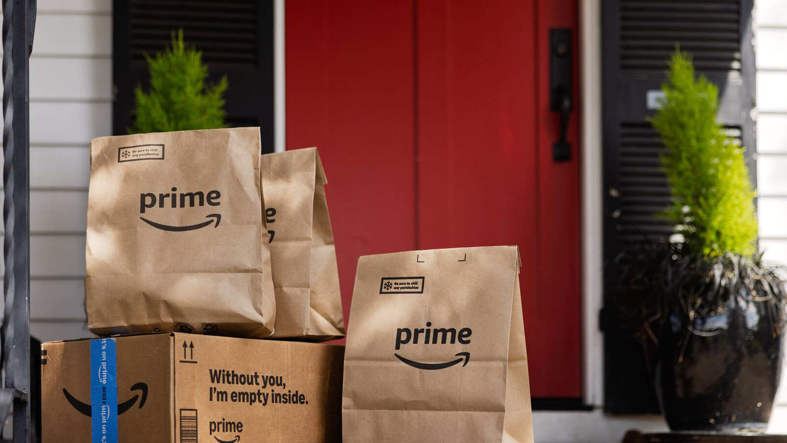 Amazon Prime deliveries on a doorstep