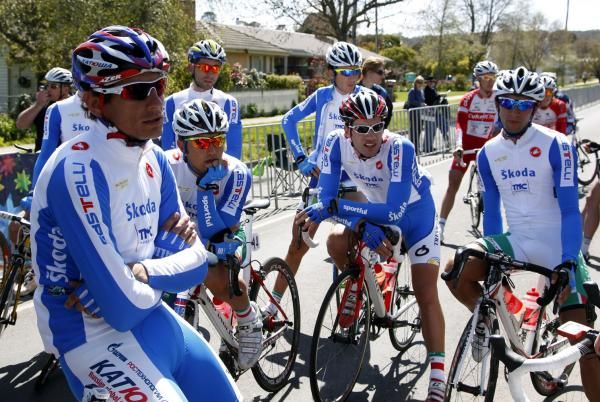 The Italian team await the start of the race