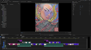 Premiere Pro interface showing illustration of an Asian warrior