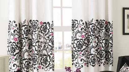 white and black design curtain