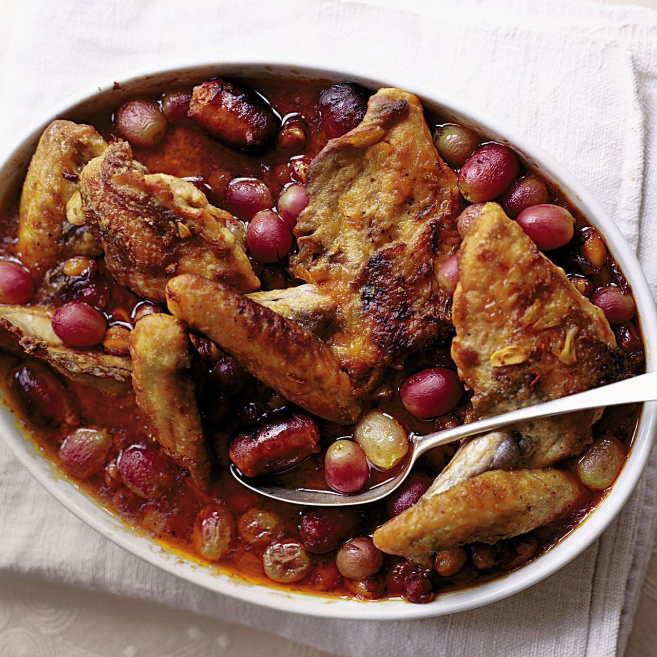 Braised Guinea-Fowl with Manzanilla, Grapes and Chorizo recipe-recipe ideas-woman and home