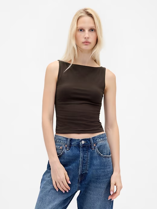 Gap CloseKnit Jersey Boatneck Crop Tank Top