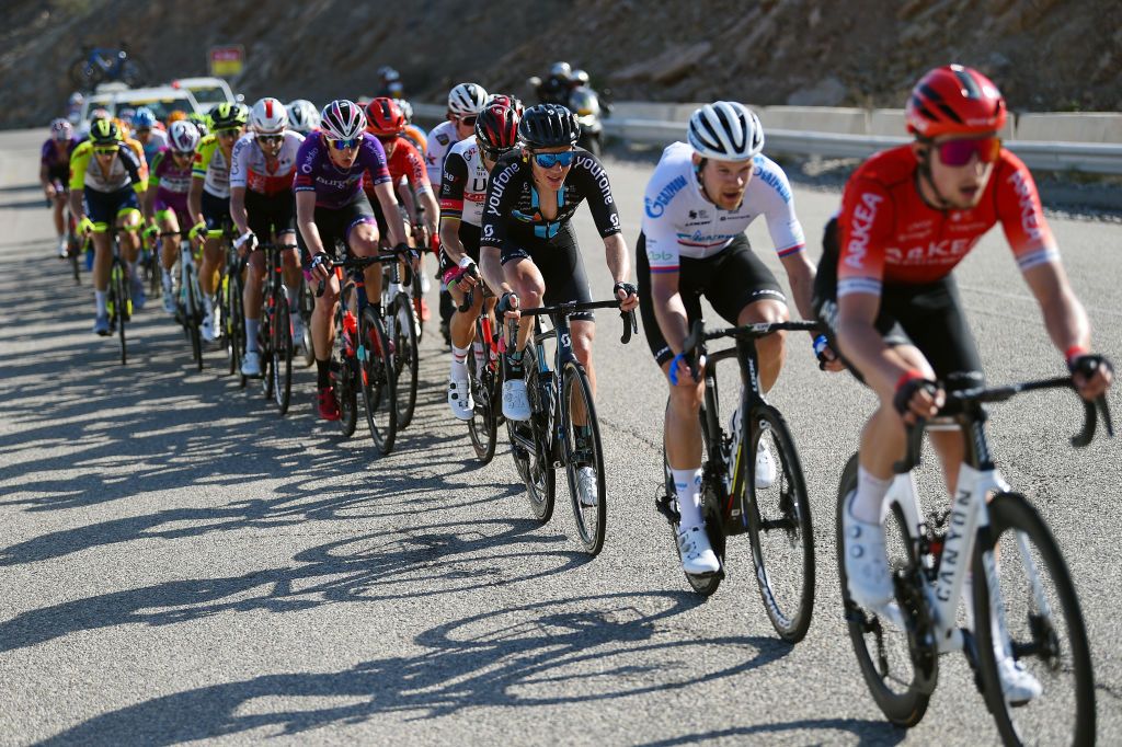 QURAYYAT OMAN FEBRUARY 12 Sren Kragh Andersen of Denmark and Team DSM competes during the 11th Tour Of Oman 2022 Stage 3 a 180km stage from Sultan Qaboos University to Qurayyat 240m TourofOman on February 12 2022 in Qurayyat Oman Photo by Dario BelingheriGetty Images