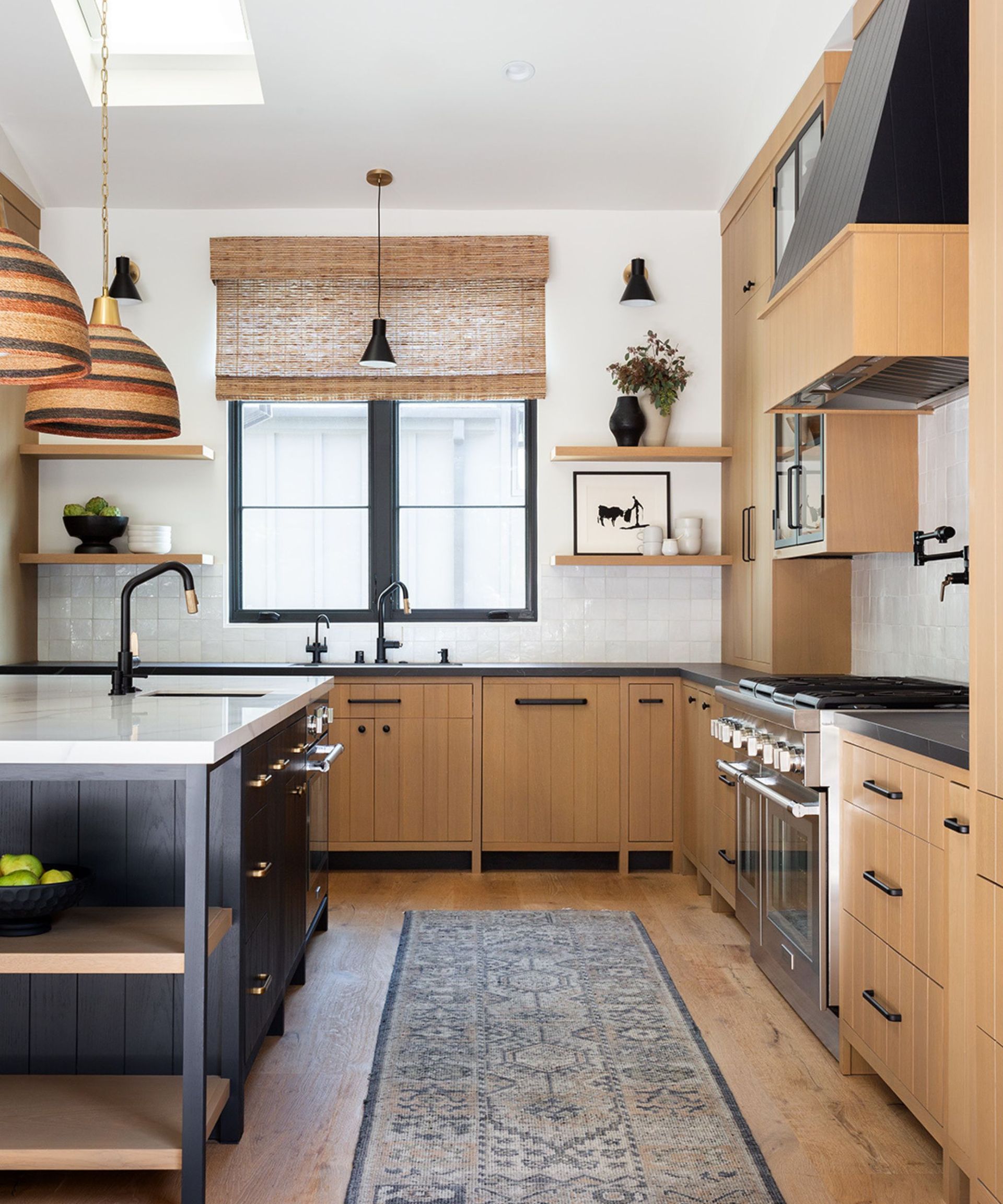 kitchen pale wood units dark island