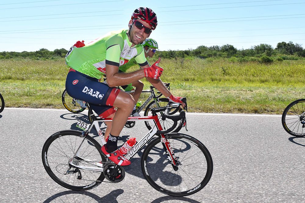 Stage 3 winner Peter Koning enjoying his day in the leader's jersey.