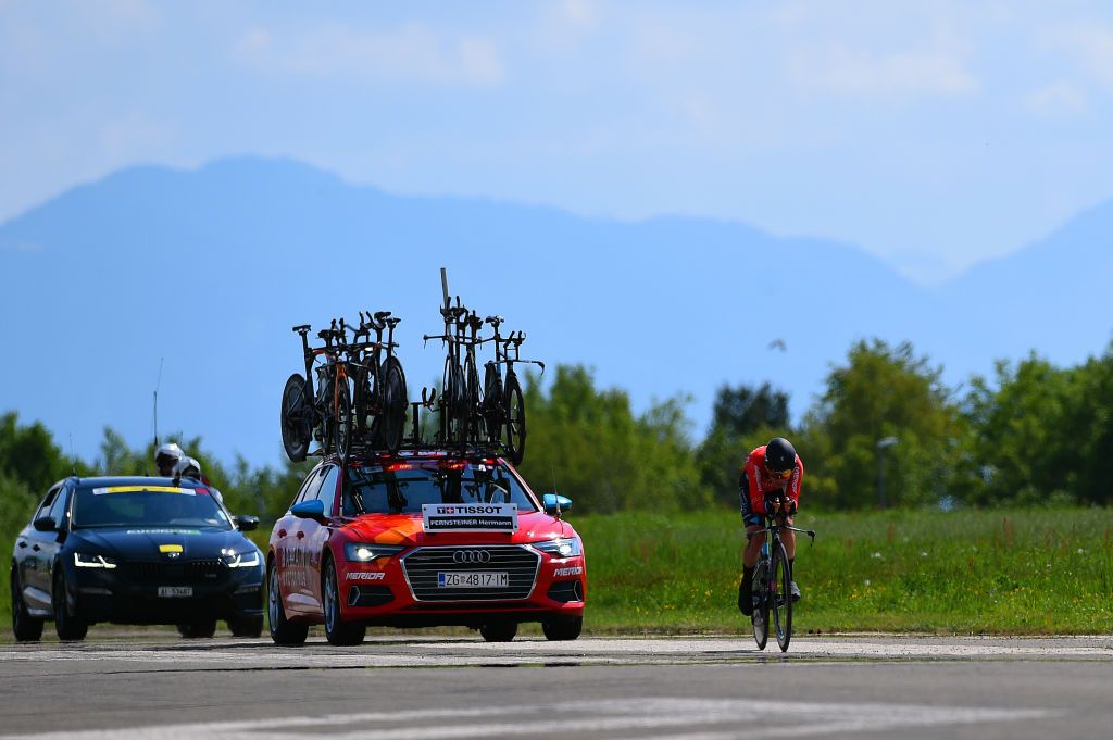 LAUSANNE SWITZERLAND APRIL 26 Hermann Pernsteiner of Austria and Team Bahrain Victorious sprints during the 75th Tour De Romandie 2022 Prologue a 512km individual time trial from Lausanne to Lausanne ITT TDR2022 on April 26 2022 in Lausanne Switzerland Photo by Dario BelingheriGetty Images