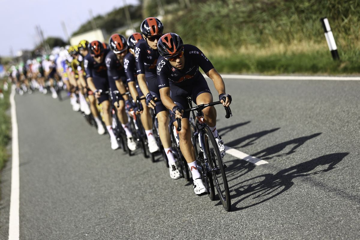 Picture by SWpix.com - 08/09/2021 - Cycling - AJ Bell Tour of Britain Stage 4 - Aberaeron to Great Orme, Llandudno, England - INEOS Grenadier's Richie Porte on the front of the peloton.
