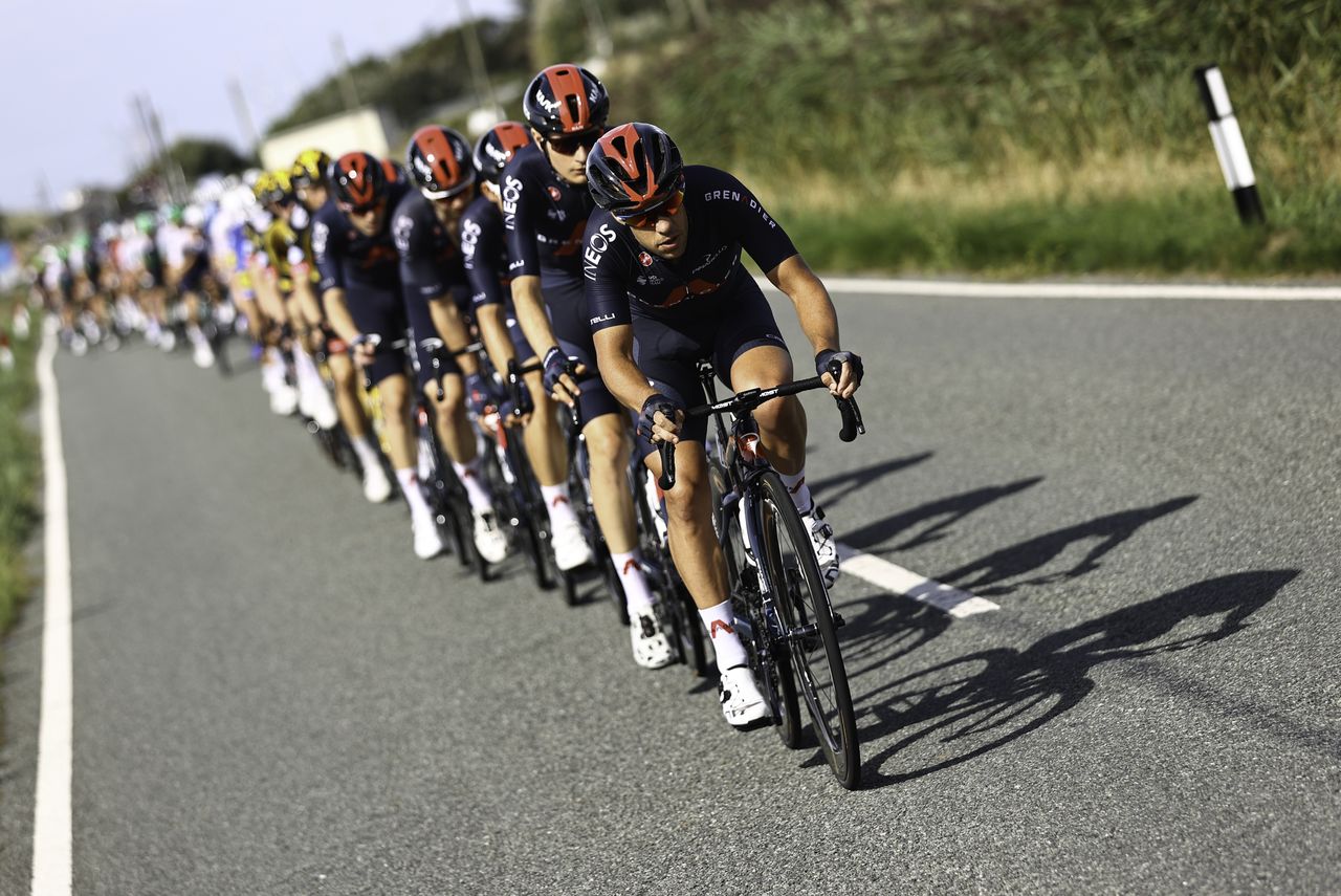 Picture by SWpix.com - 08/09/2021 - Cycling - AJ Bell Tour of Britain Stage 4 - Aberaeron to Great Orme, Llandudno, England - INEOS Grenadier's Richie Porte on the front of the peloton.