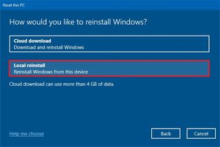 Windows 10 Reset this PC with Local reinstall option