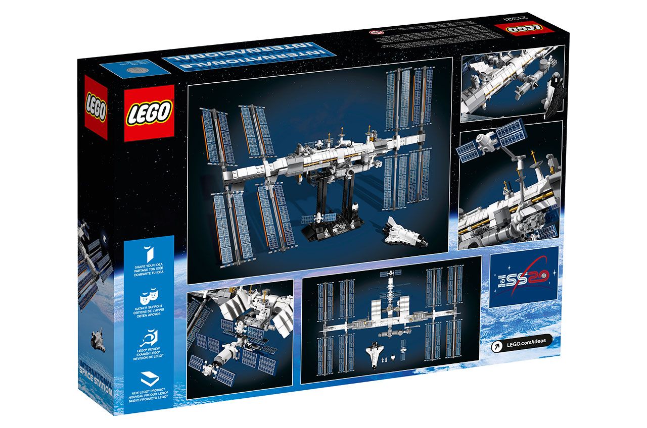 The Lego International Space Station packaging includes NASA's logo for 20 years of continuous human occupancy in orbit.