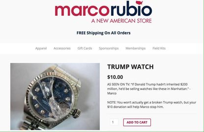 The broken Trump clock Marco Rubio's store is selling.