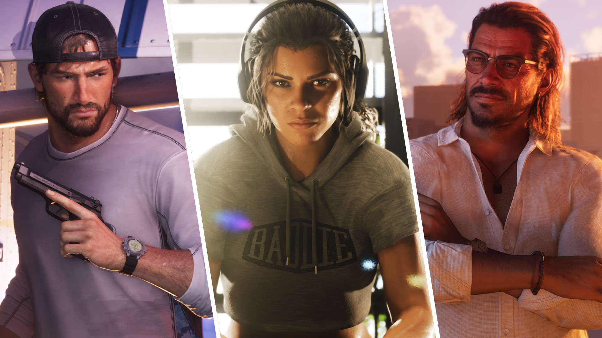 Grand Theft Auto 6 characters from left to right: Jason, Lucia, and Raul